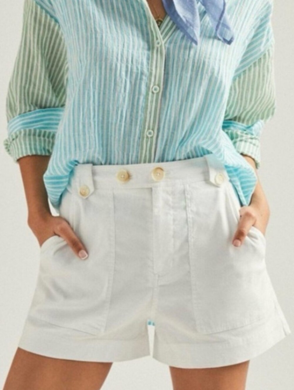 Anthropologie Maeve White High-Rise Button Waist Shorts 10